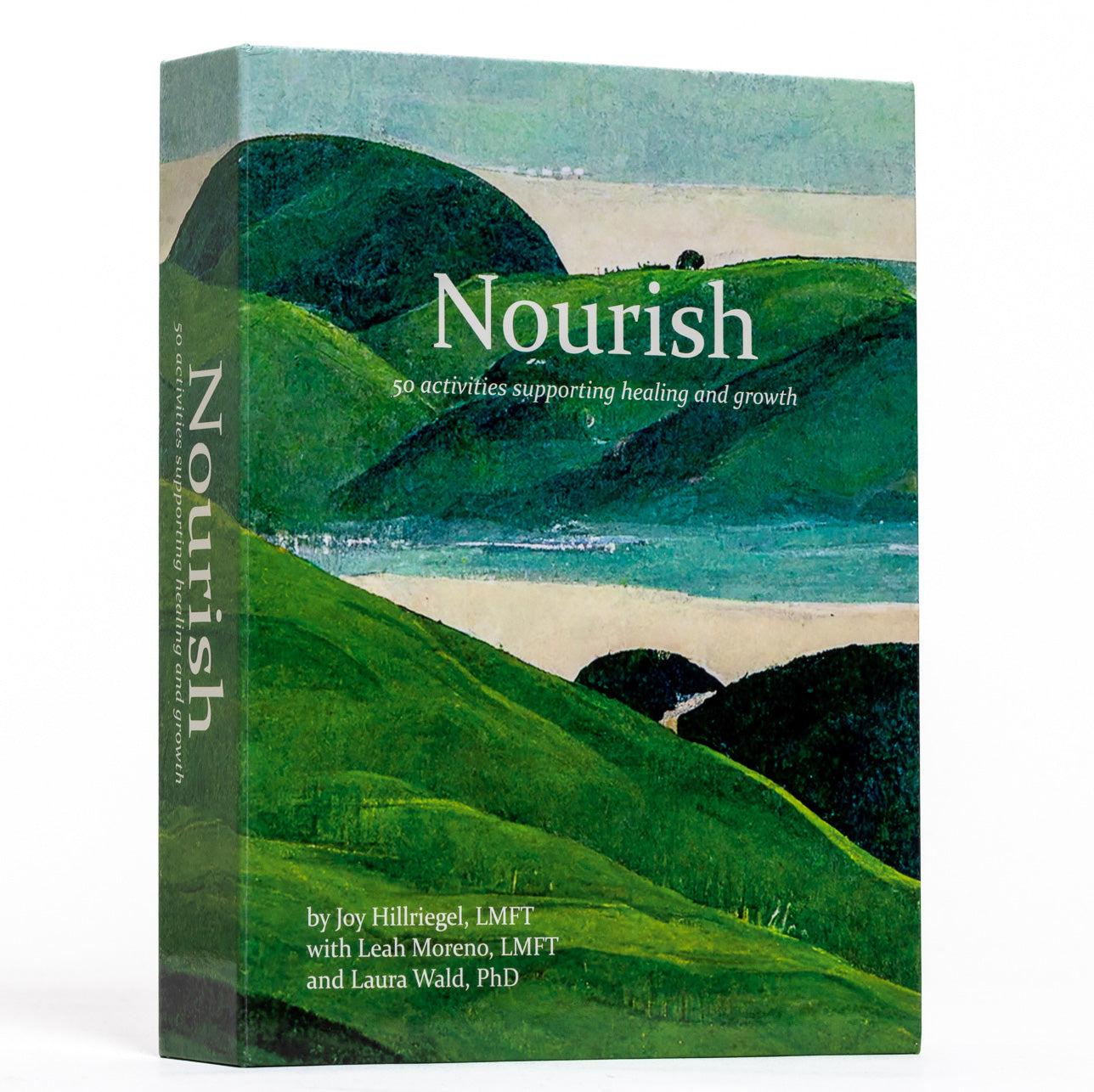 Nourish cards and book by Hillriegel, Moreno, and Wald. 50 prompts for self-care, healing, and growth.